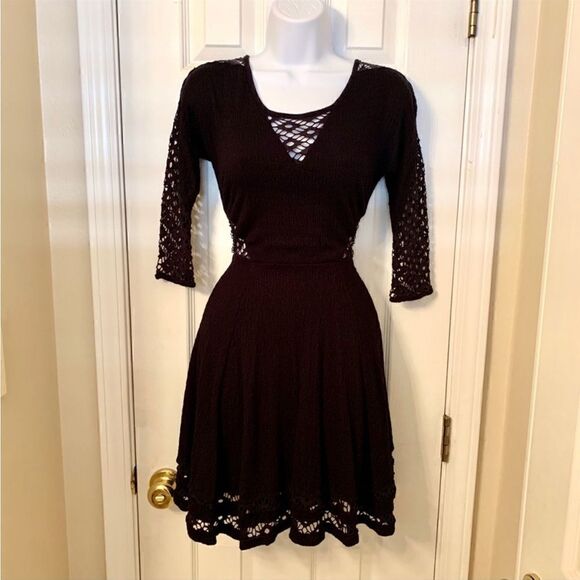 Free People To The Point Black Crochet Cut-Out Skater Dress - Picture 5 of 12